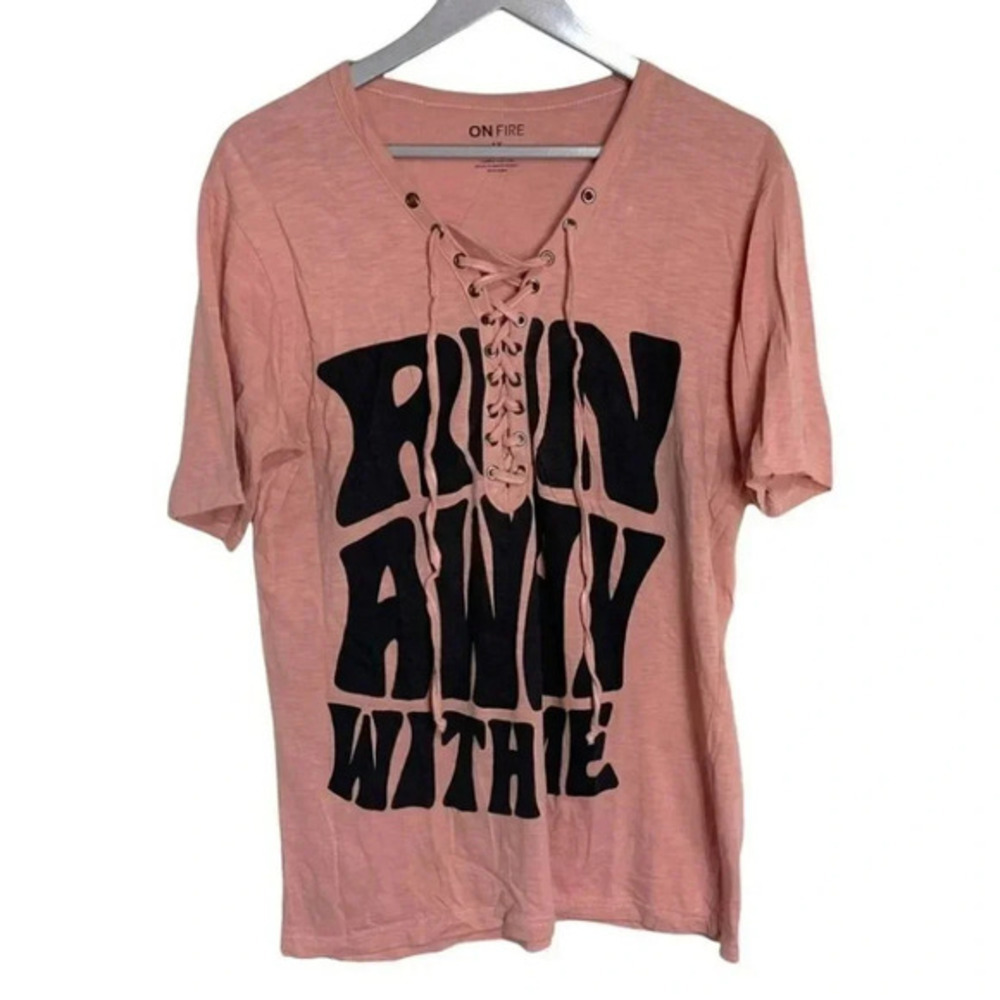 On Fire 1X Plus-size pink “Run Away With Me” lace up‎ top